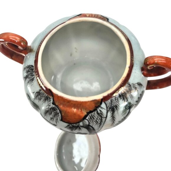 Vintage Japanese Sugar Bowl Hand-Painted Porcelain Lidded With Handles JE322 - Picture 6 of 8